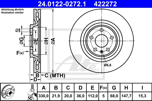 ATE Bremsensatz, Scheibenbremse sg00000b57 Hinterachse belüftet 330mm 21mm für VAG PORSCHE