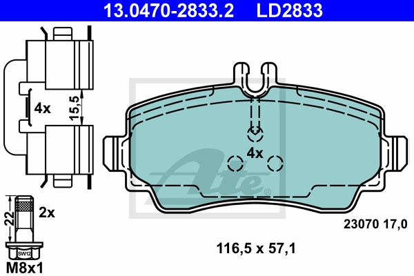 ATE Bremsensatz, Scheibenbremse sg00000cgn Vorderachse Voll 260mm 12mm für MERCEDES-BENZ