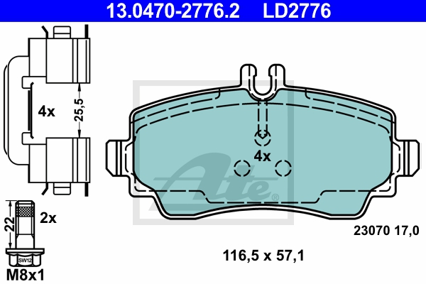 ATE Bremsensatz, Scheibenbremse sg00000cgt Vorderachse belüftet 260mm 22mm für MERCEDES-BENZ