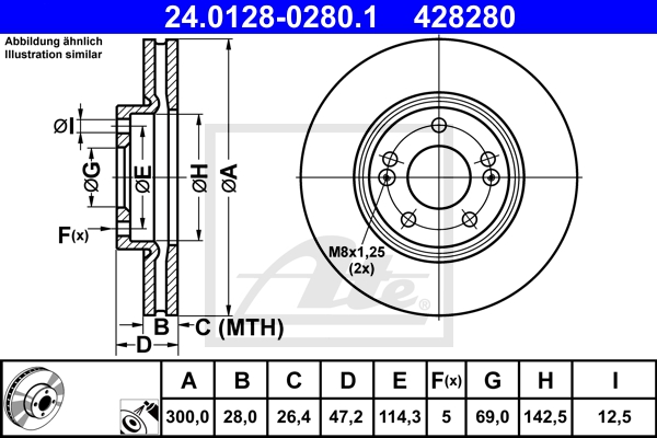 ATE Bremsensatz, Scheibenbremse sg00000cgu Vorderachse belüftet 300mm 28mm für KIA HYUNDAI