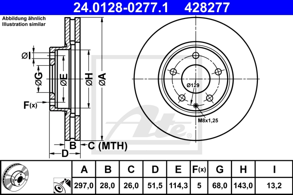 ATE Bremsensatz, Scheibenbremse sg00000cgx Vorderachse belüftet 297mm 28mm für MAZDA
