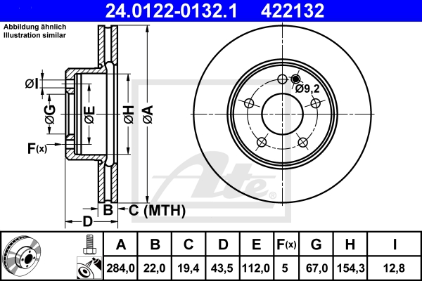 ATE Bremsensatz, Scheibenbremse sg00000ch1 Vorderachse belüftet 284mm 22mm für MERCEDES-BENZ