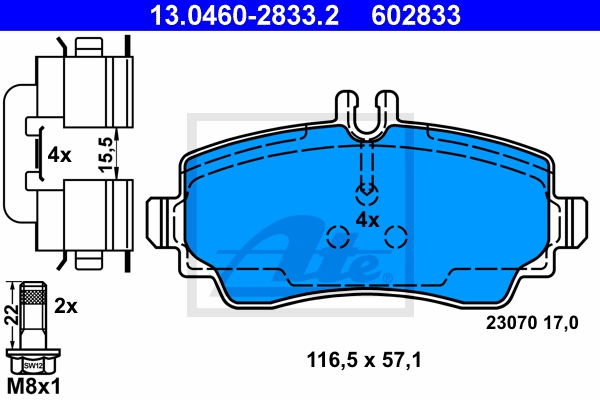 ATE Bremsensatz, Scheibenbremse sg00000ch5 Vorderachse Voll 260mm 12mm für MERCEDES-BENZ