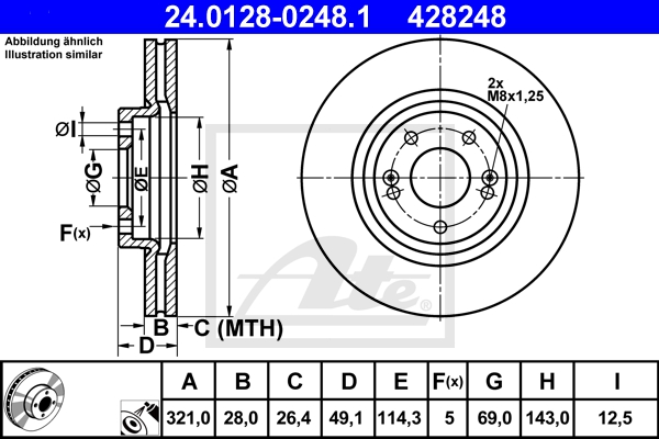 ATE Bremsensatz, Scheibenbremse sg00000cho Vorderachse belüftet 321mm 28mm für HYUNDAI KIA