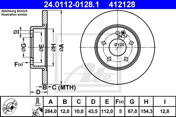 ATE Bremsensatz, Scheibenbremse sg00000chp Vorderachse Voll 284mm 12mm für MERCEDES-BENZ