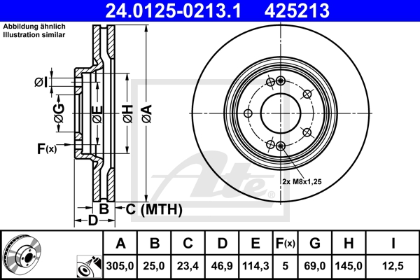 ATE Bremsensatz, Scheibenbremse sg00000chu Vorderachse belüftet 305mm 25mm für HYUNDAI KIA