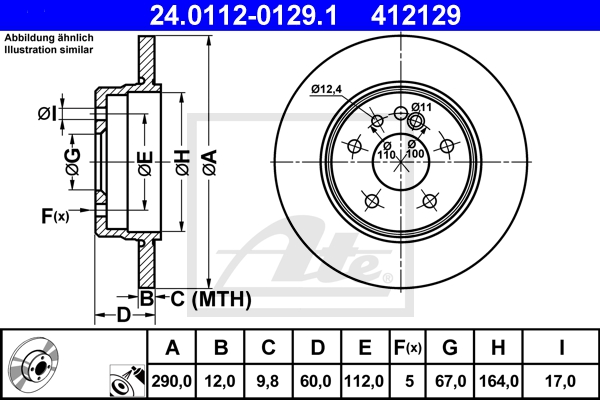 ATE Bremsensatz, Scheibenbremse sg00000chz Hinterachse Voll 290mm 12mm für MERCEDES-BENZ CHRYSLER