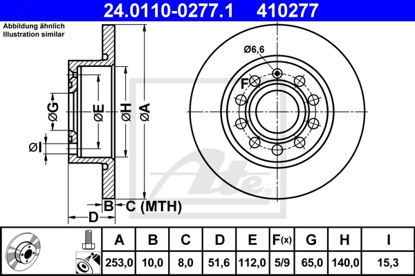 ATE Bremsensatz, Scheibenbremse sg00000ci1 Hinterachse Voll 253mm 10mm für VAG SKODA SEAT