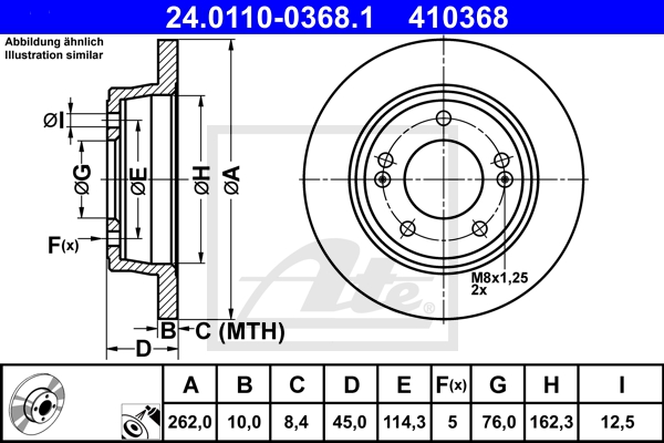 ATE Bremsensatz, Scheibenbremse sg00000cij Hinterachse Voll 262mm 10mm für KIA HYUNDAI