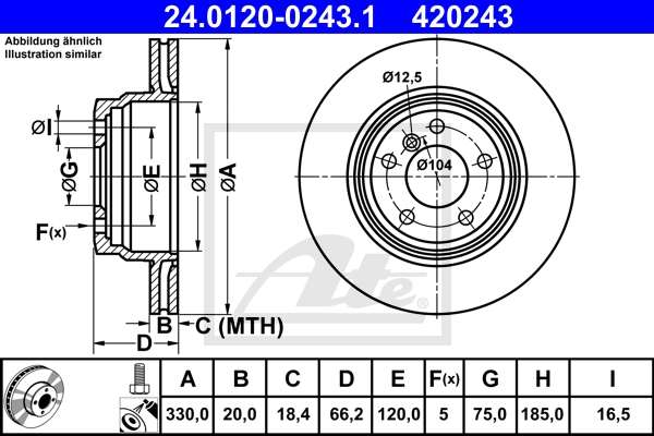 ATE Bremsensatz, Scheibenbremse sg00000cim Hinterachse belüftet 330mm 20mm für BMW