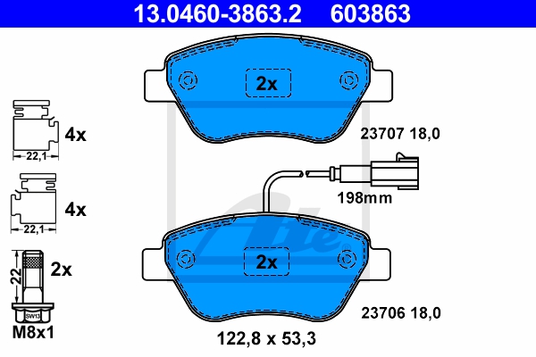 ATE Bremsensatz, Scheibenbremse sg00000ctr Hinterachse Voll 240mm 11mm für PEUGEOT CITROËN FORD FIAT
