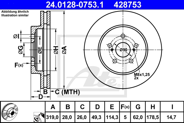 ATE Bremsensatz, Scheibenbremse sg00000cu2 Hinterachse Voll 319mm 10mm für LEXUS TOYOTA