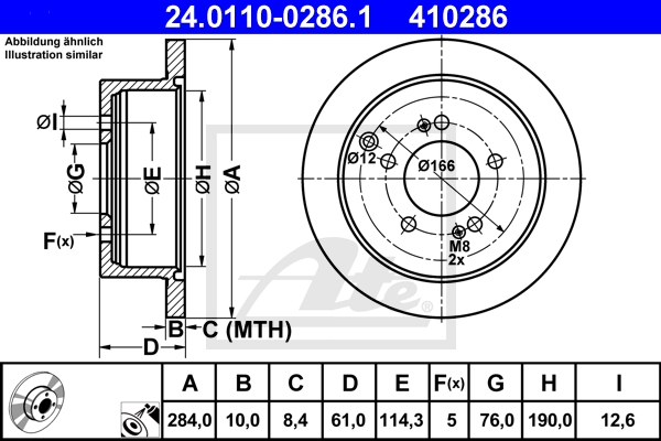 ATE Bremsensatz, Scheibenbremse sg00000cut Hinterachse Voll 284mm 26mm für HYUNDAI KIA
