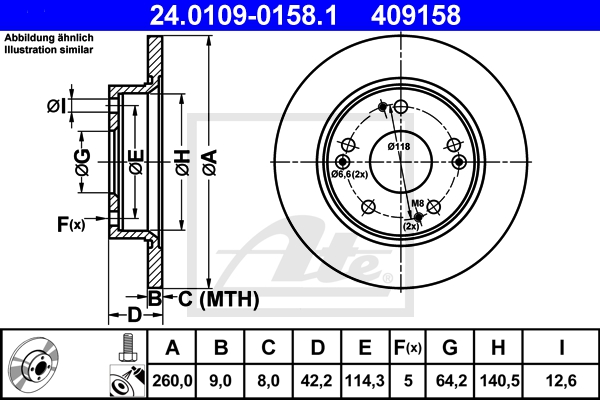 ATE Bremsensatz, Scheibenbremse sg00000cvb Vorderachse Voll 260mm 23mm für HONDA