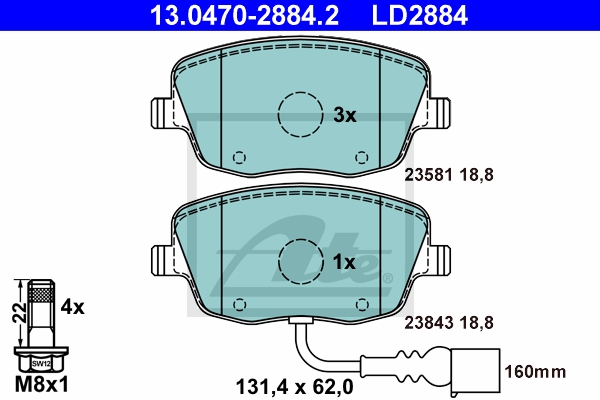 ATE Bremsensatz, Scheibenbremse sg00000cvx Vorderachse Voll 230mm 9mm für VAG SEAT SKODA