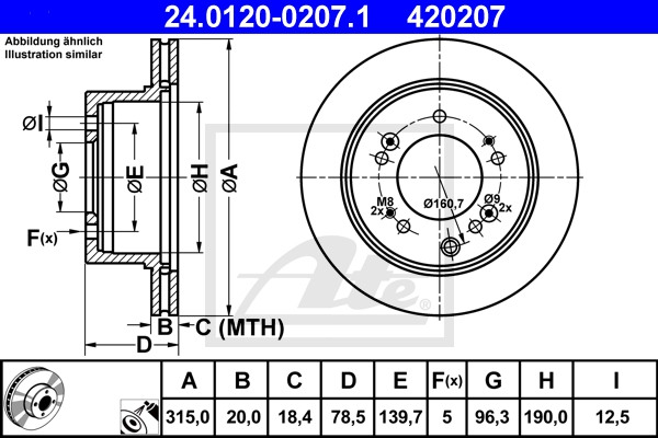 ATE Bremsensatz, Scheibenbremse sg00000cw8 Vorderachse belüftet 315mm 20mm für KIA