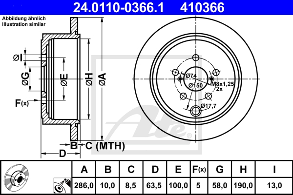 ATE Bremsensatz, Scheibenbremse sg00000cwf Hinterachse Voll 277mm 10mm für SUBARU