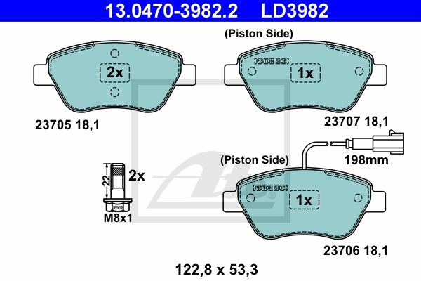 ATE Bremsensatz, Scheibenbremse sg00000cwl Vorderachse Voll 251mm 10mm für PEUGEOT CITROËN FIAT