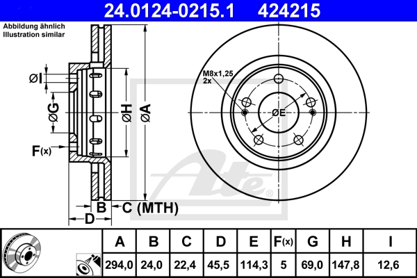 ATE Bremsensatz, Scheibenbremse sg00000cx4 Hinterachse Voll 294mm 10mm für CITROËN PEUGEOT FIAT MITSUBISHI CHRYSLER
