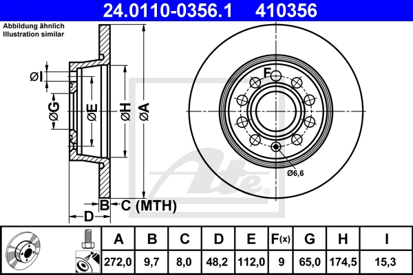 ATE Bremsensatz, Scheibenbremse sg00000cyp Vorderachse Voll 272mm 9mm für SEAT SKODA VAG