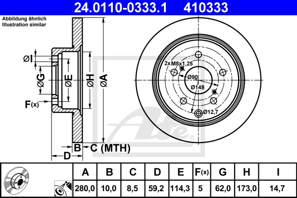 ATE Bremsensatz, Scheibenbremse sg00000czl Hinterachse Voll 295mm 10mm für TOYOTA