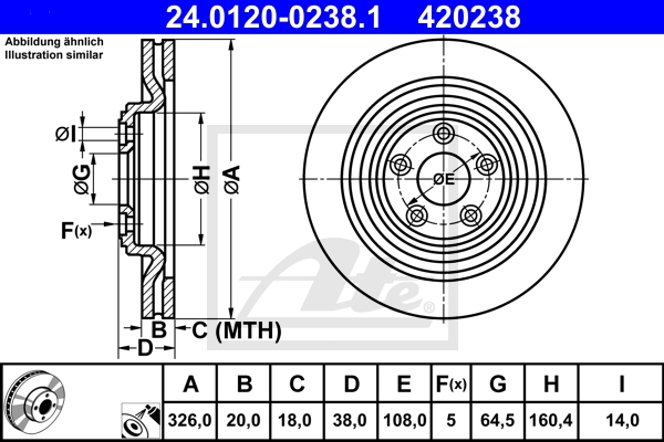 ATE Bremsensatz, Scheibenbremse sg00000czz Vorderachse belüftet 326mm 30mm für JAGUAR