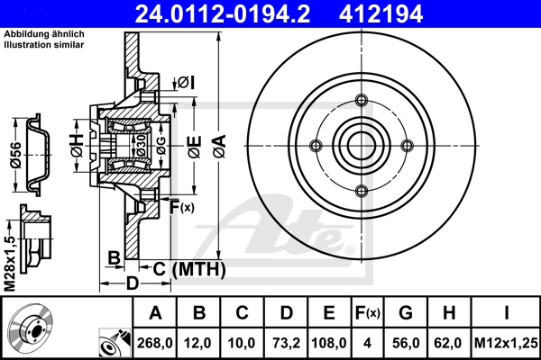 ATE Bremsensatz, Scheibenbremse sg00000d0b Vorderachse außenbelüftet 268mm 12mm für CITROËN PEUGEOT