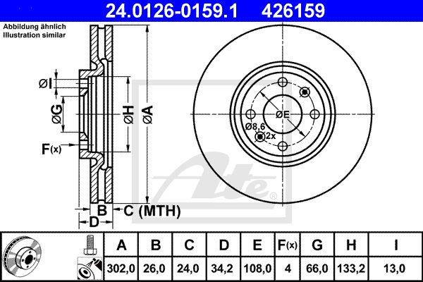 ATE Bremsensatz, Scheibenbremse sg00000d0q Hinterachse Voll 249mm 9mm für PEUGEOT CITROËN OPEL