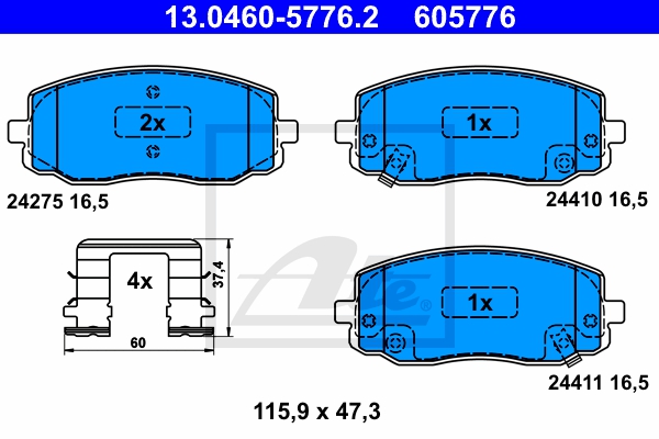 ATE Bremsensatz, Scheibenbremse sg00000d2a Hinterachse Voll 252mm 18mm für KIA HYUNDAI