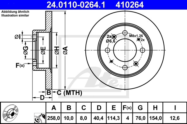 ATE Bremsensatz, Scheibenbremse sg00000d3b Hinterachse Voll 258mm 10mm für HYUNDAI KIA