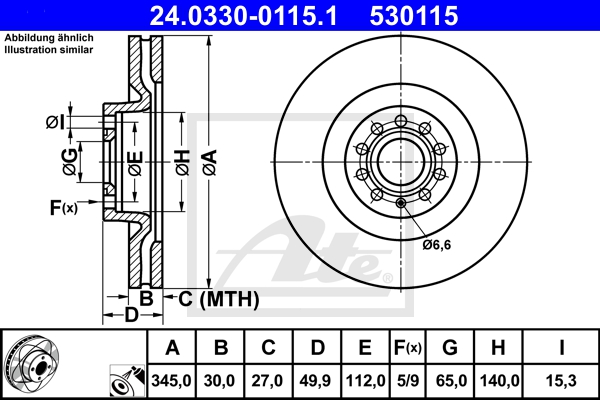 ATE Bremsensatz, Scheibenbremse sg00000d3g Hinterachse Voll 253mm 30mm für PEUGEOT CITROËN SEAT VAG SKODA