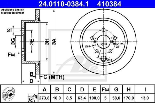 ATE Bremsensatz, Scheibenbremse sg00000d3j Hinterachse Voll 273mm 10mm für SUBARU