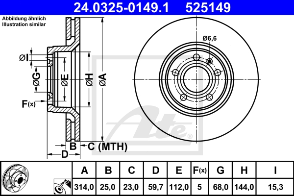 ATE Bremsensatz, Scheibenbremse sg00000d4g Hinterachse belüftet 314mm 25mm für VAG SEAT SKODA