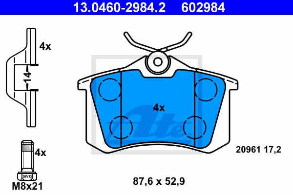 ATE Bremsensatz, Scheibenbremse sg00000d5l Hinterachse Voll 232mm 9mm für VAG SEAT