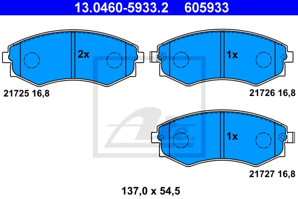 ATE Bremsensatz, Scheibenbremse sg00000d6c Vorderachse Voll 262mm 10mm für KIA HYUNDAI NISSAN DAEWOO