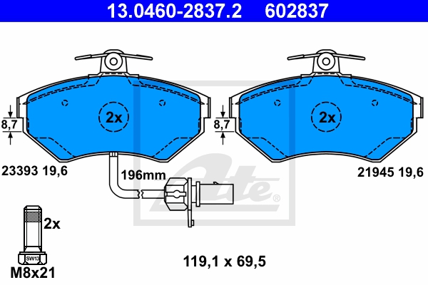 ATE Bremsensatz, Scheibenbremse sg00000d6k Vorderachse Voll 245mm 10mm für VAG SEAT