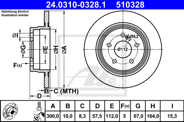 ATE Bremsensatz, Scheibenbremse sg00000d6p Hinterachse Voll 295mm 10mm für MERCEDES-BENZ