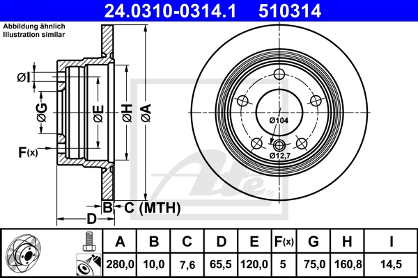 ATE Bremsensatz, Scheibenbremse sg00000d8q Hinterachse Voll 284mm 10mm für BMW MINI