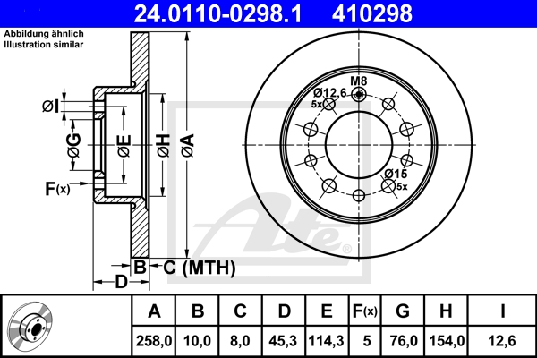 ATE Bremsensatz, Scheibenbremse sg00000d8v Hinterachse Voll 258mm 10mm für HYUNDAI KIA