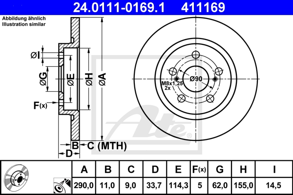 ATE Bremsensatz, Scheibenbremse sg00000d9n Hinterachse Voll 295mm 11mm für TOYOTA