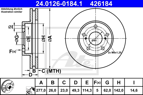 ATE Bremsensatz, Scheibenbremse sg00000da9 Hinterachse Voll 277mm 9mm für TOYOTA