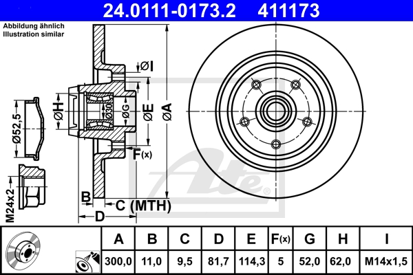 ATE Bremsensatz, Scheibenbremse sg00000dbe Vorderachse Voll 300mm 11mm für RENAULT
