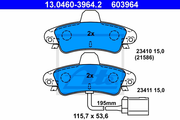 ATE Bremsensatz, Scheibenbremse sg00000dby Hinterachse belüftet 253mm 24mm für FORD