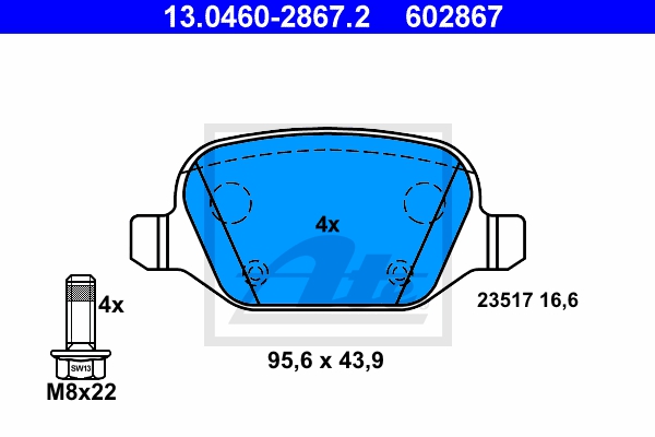 ATE Bremsensatz, Scheibenbremse sg00000dc5 Hinterachse Voll 251mm 22mm für OPEL FIAT