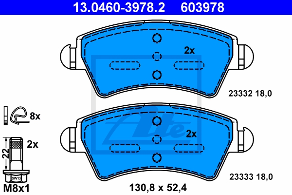 ATE Bremsensatz, Scheibenbremse sg00000dca Hinterachse Voll 247mm 8mm für PEUGEOT CITROËN