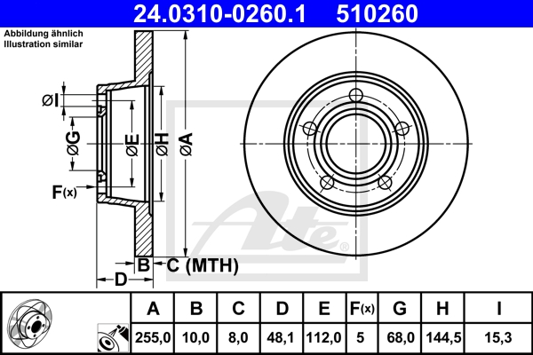 ATE Bremsensatz, Scheibenbremse sg00000dd7 Hinterachse Voll 288mm 10mm für SEAT VAG SKODA