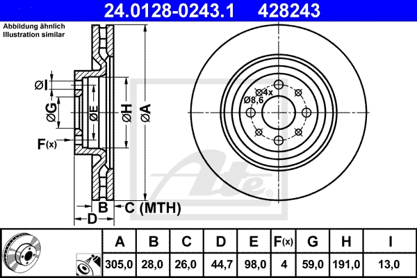 ATE Bremsensatz, Scheibenbremse sg00000de5 Hinterachse Voll 251mm 10mm für VAUXHALL FIAT OPEL
