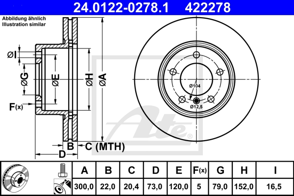 ATE Bremsensatz, Scheibenbremse sg00000dfl Hinterachse belüftet 300mm 20mm für BMW