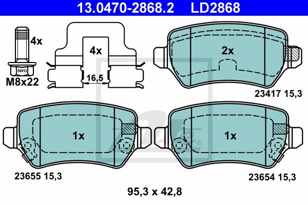 ATE Bremsensatz, Scheibenbremse sg00000dft Hinterachse Voll 264mm 9mm für OPEL VAUXHALL CHEVROLET KIA