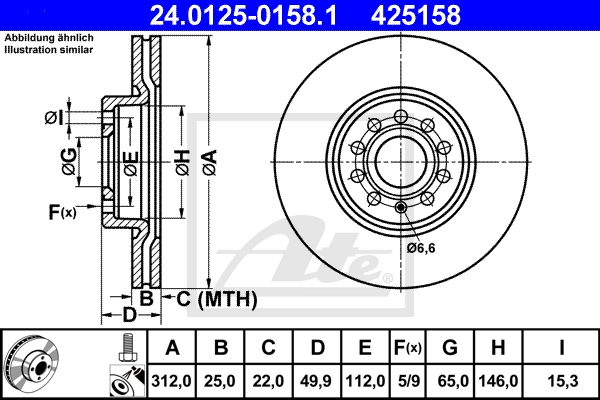 ATE Bremsensatz, Scheibenbremse sg00000dgb Vorderachse belüftet 312mm 12mm für VAG SEAT SKODA